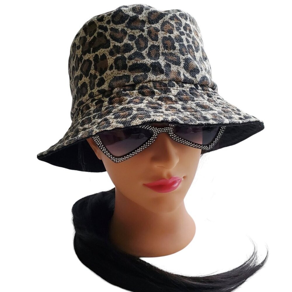 Leopard Print & Black Reversible Bucket Hat Size S - image 3